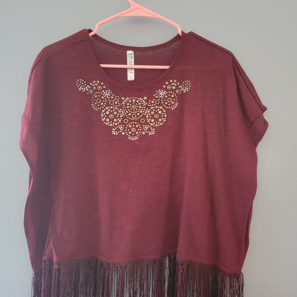 Beautees red shirt with tassled bottom size XL